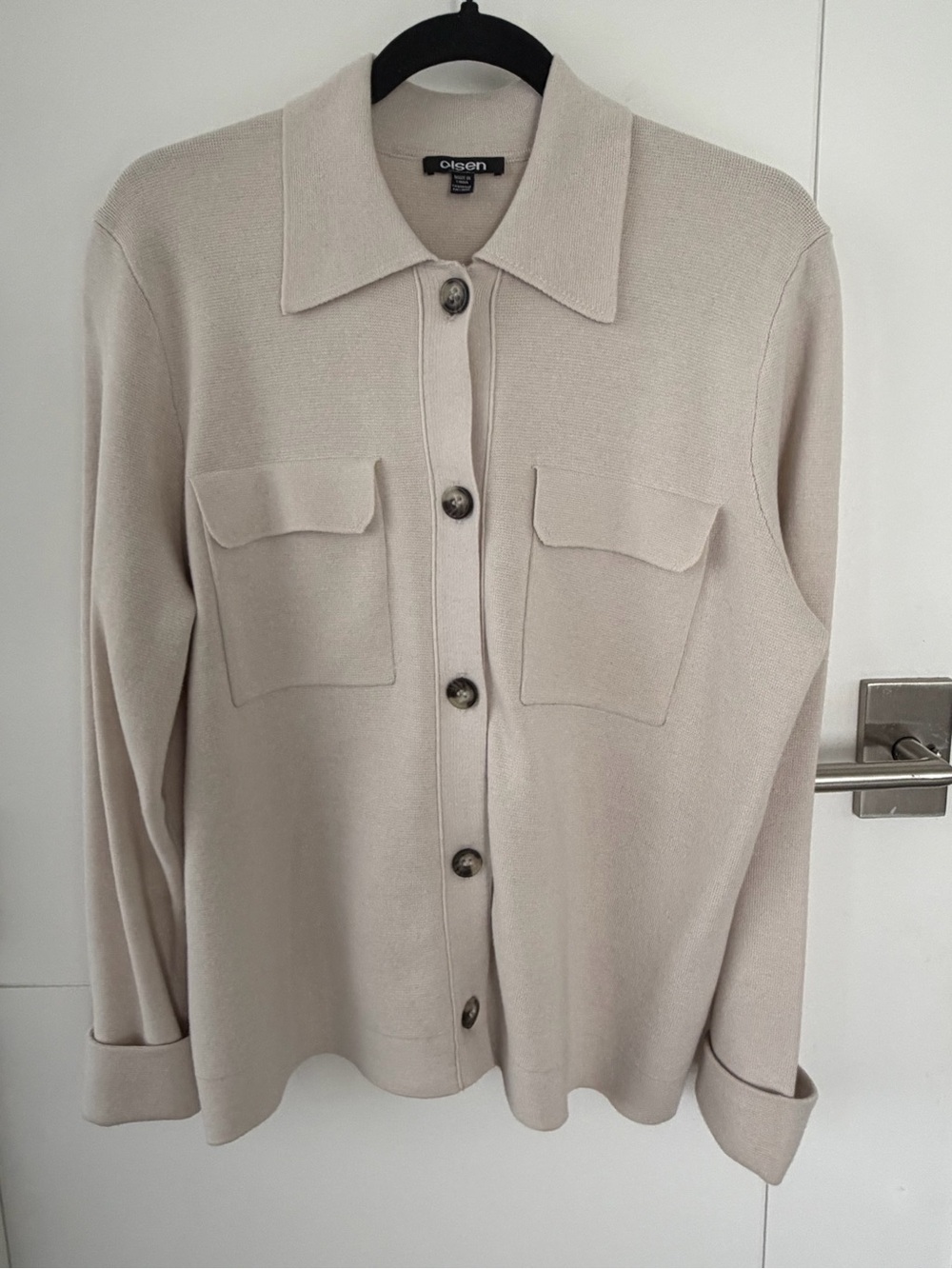 Olsen Women's Cream Button-Front Knit Shirt Jacket